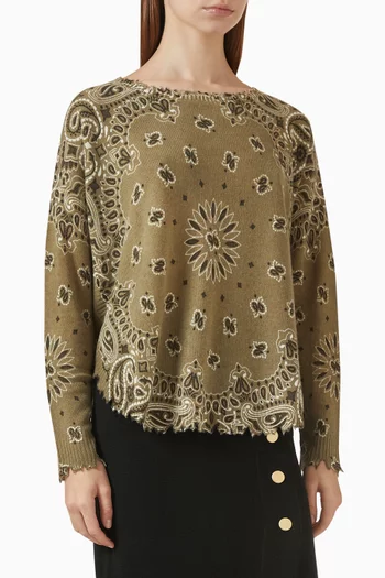 سترة ميلا بنقشة باندانا نسيج كشمير محاك بغرزة البيكو