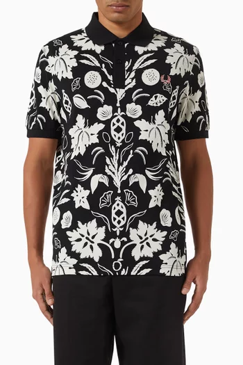 Botanical-print Polo Shirt in Cotton
