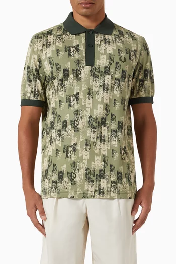 Abstract-print Polo Shirt in Cotton