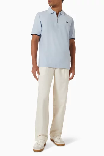 Zip Neck Polo Shirt in Crepe-piqué