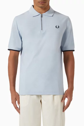 Zip Neck Polo Shirt in Crepe-piqué