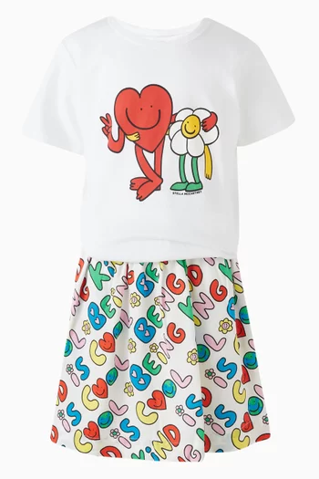 Smiley Heart & Floral T-shirt in Cotton