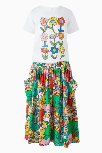 Smiley Characters Maxi Skirt in Viscose-blend