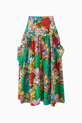 Smiley Characters Maxi Skirt in Viscose-blend