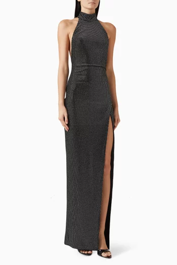Strass-embellished Halter Dress in Velvet