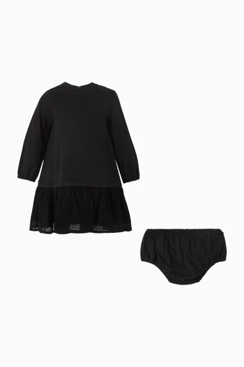 طقم فستان بقصة شكل A مزينة بنقشة وسروال تحتي