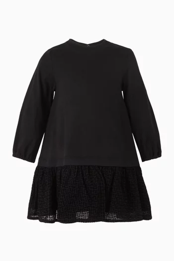 طقم فستان بقصة شكل A مزينة بنقشة وسروال تحتي