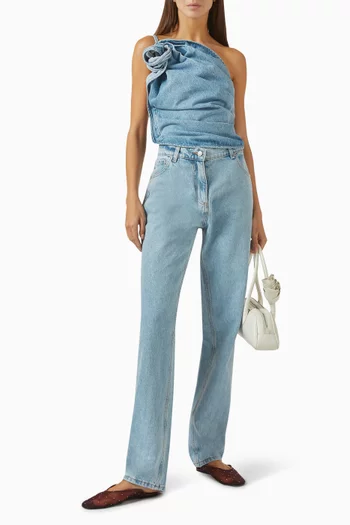 One-shoulder Draped Top in Denim