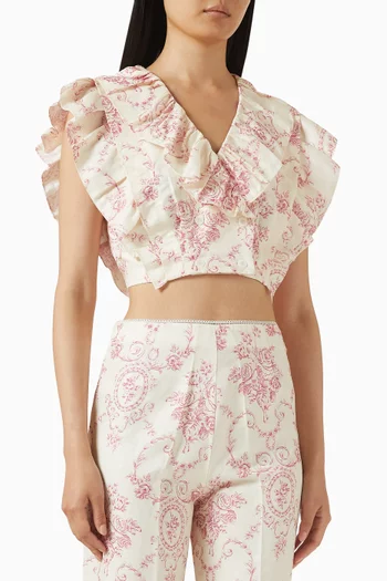 Sydney Floral Crop Top in Viscose & Linen