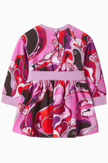 Printed Sweatshirt Dress in Cotton Fleece