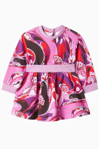 Printed Sweatshirt Dress in Cotton Fleece