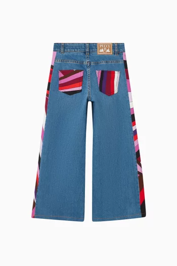 Abstract-print Panelled Jeans in denim