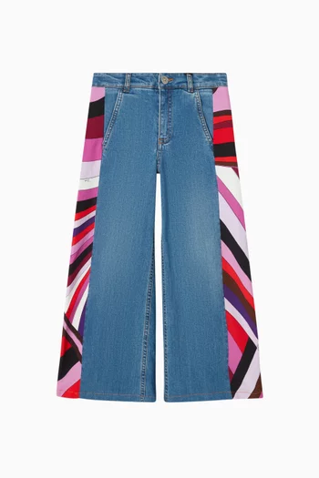 Abstract-print Panelled Jeans in denim
