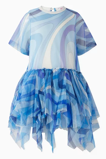 Abstract-print Dress in Tulle