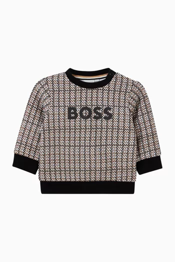 سويت شيرت بشعار الماركة ونقشة مربعات صوف