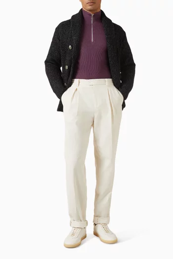 سترة بسحّاب قصير نسيج قطن مضلع