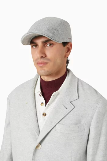 Embroidered Flat Cap in Virgin Wool Flannel