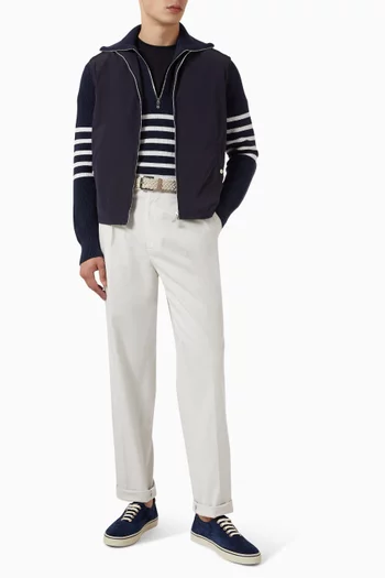 سترة مخططة بنسيج مضلع إنجليزي قصير قطن