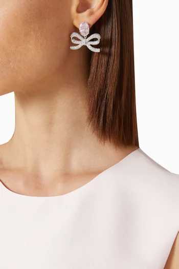 Crystal Bow Earrings in Silver-plated Brass