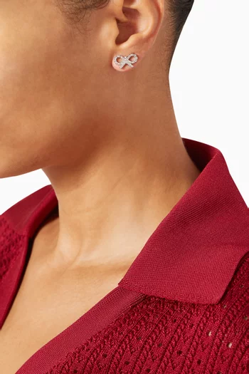 Micro Crystal Bow Earrings in Silver-plated Brass