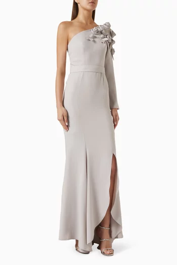 3D Floral One-shoulder Dress in Crepe