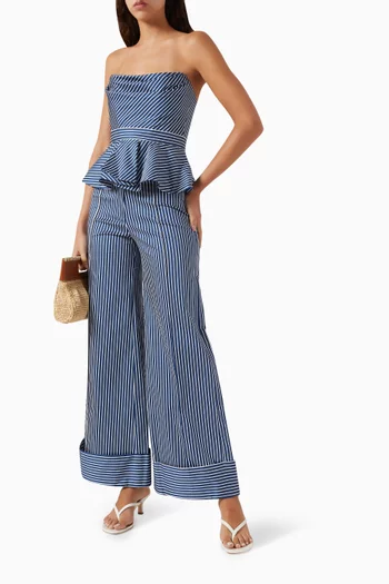 Striped Wide-leg Pants in Cotton Twill