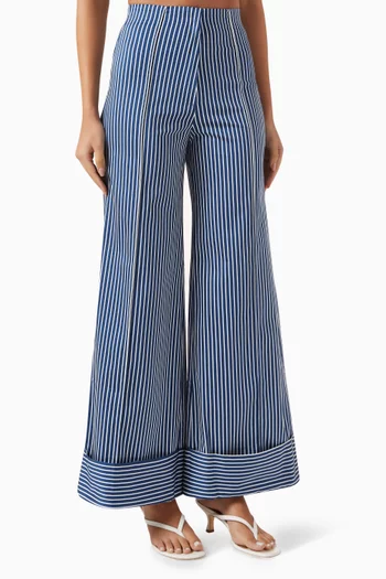 Striped Wide-leg Pants in Cotton Twill