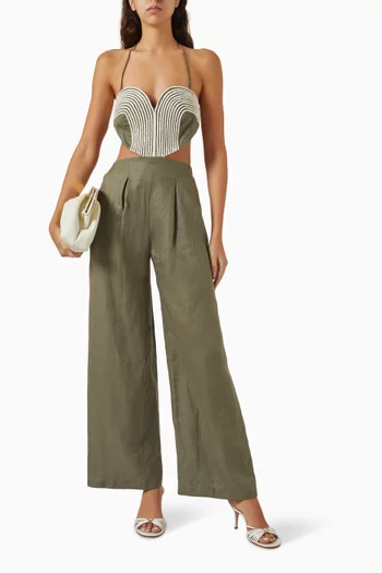 Zinnia Embroidered Jumpsuit in Linen