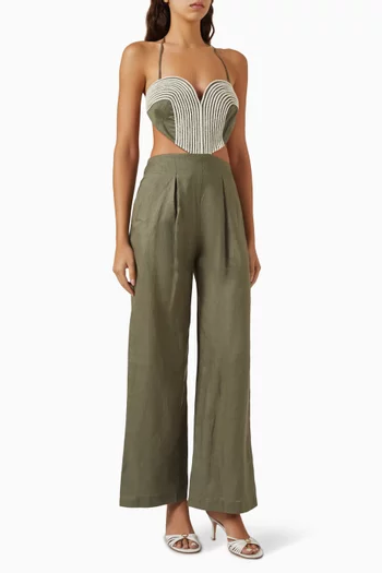 Zinnia Embroidered Jumpsuit in Linen