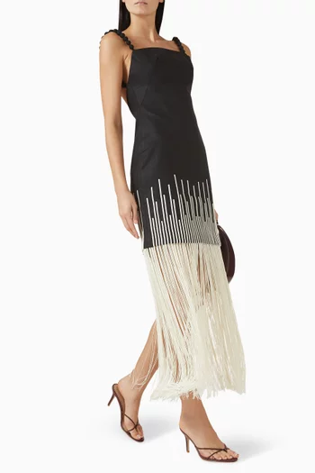Silencios Fringe Maxi Dress in Linen