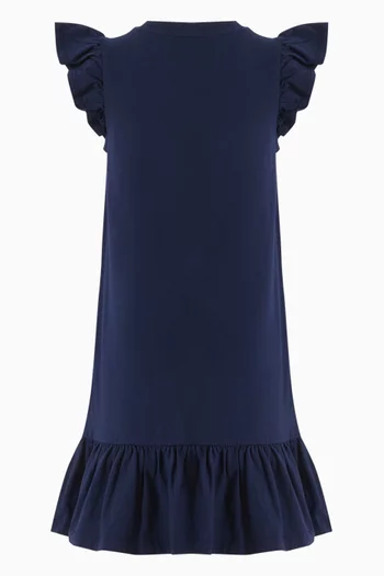 فستان قطن جيرسيه مزين بدب بولو