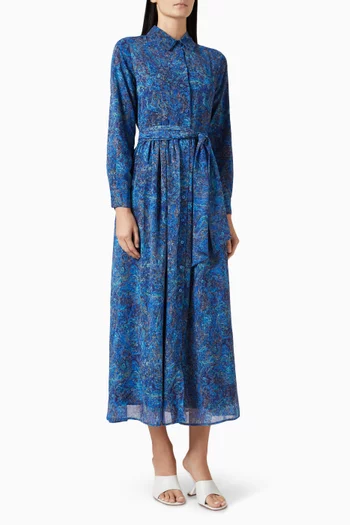 Brush Pattern Belted Midi Dress in Chiffon