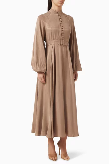 فستان جلوريا متوسط الطول بحزام