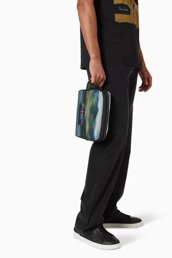 Graphic-print Wash Bag in Canvas & Leather