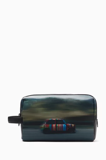 Graphic-print Wash Bag in Canvas & Leather