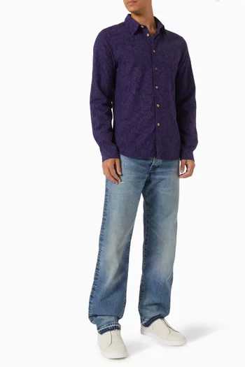 Floral Tailored-fit Shirt in Cotton Jacquard