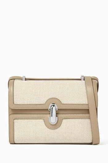 Symmetry 19 Crossbody Bag in Herringbone Linen & Calf Leather
