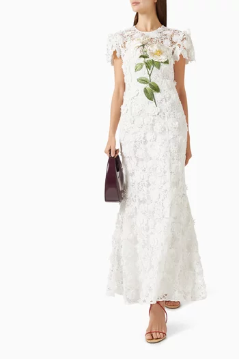 فستان مونيك طويل مزين بتطريزات دانتيل