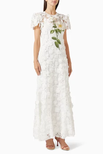 فستان مونيك طويل مزين بتطريزات دانتيل