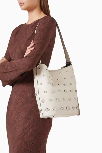 Halo Studded Bucket Bag in Leather