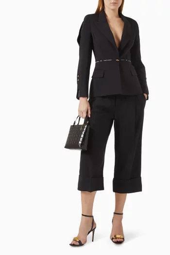 Logo Waistband Cropped Wide-Leg Pants