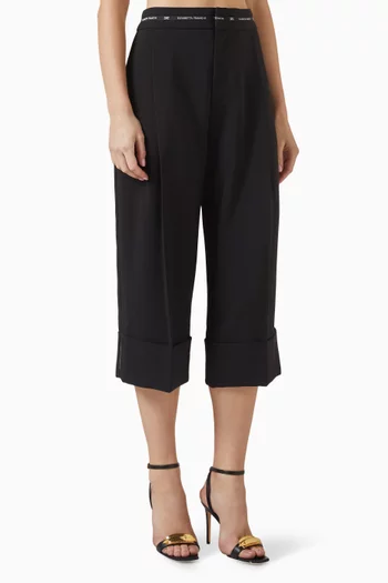 Logo Waistband Cropped Wide-Leg Pants
