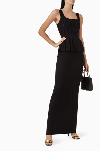 Peplum Belted Dress in Viscose-knit