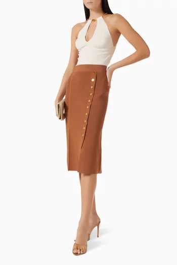 تنورة متوسطة الطول منسوجة بأزرار