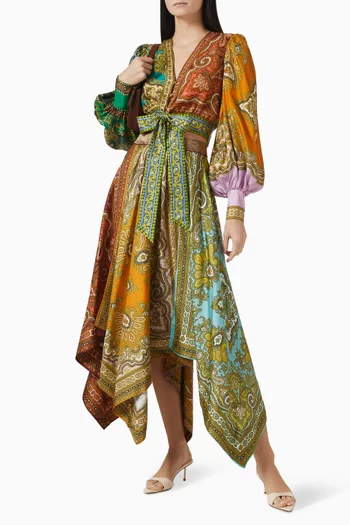 تنورة كليمنزا بنمط وشاح ونقشة مقسومة حرير