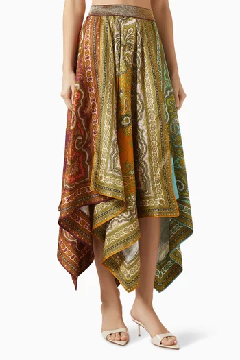 تنورة كليمنزا بنمط وشاح ونقشة مقسومة حرير