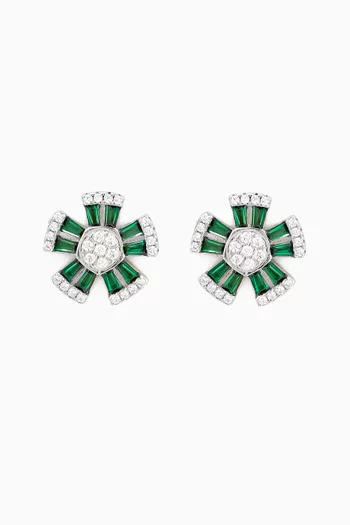Emerald Crystal Flower Earrings in 925 Sterling Silver