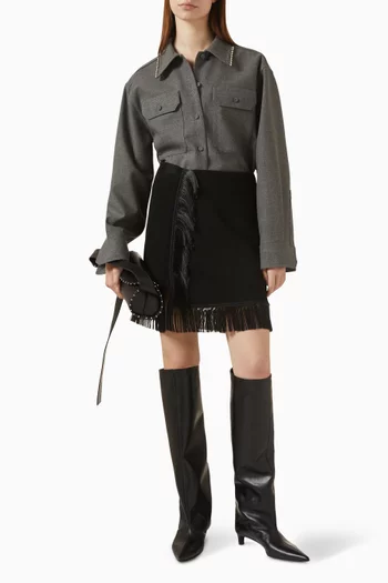 Beaded-trim Shirt in Wool-canvas