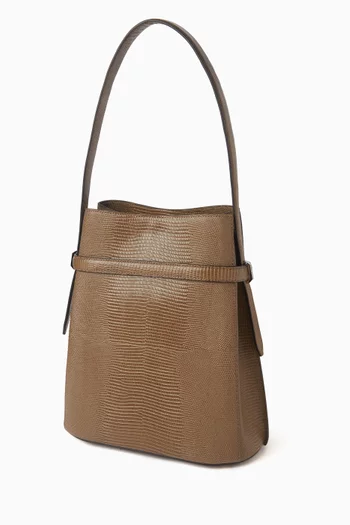 Belted Bucket Bag in Lizard-embossed Leather