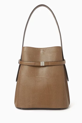 Belted Bucket Bag in Lizard-embossed Leather